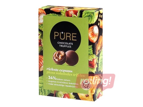 Piena šokolādes trifeles Pure Chocolate ar riekstu cepumu krēma pildījumu, 148 g