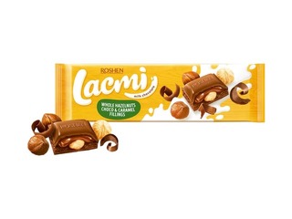 Šokolāde piena Lacmi ar lazdu riekstu un karameļu pildījumu, Roshen, 295g