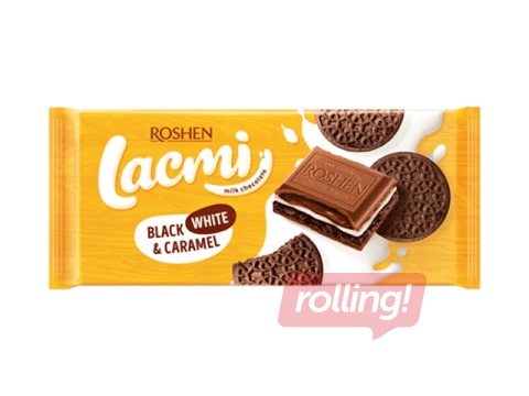 Šokolāde piena Lacmi black, white un caramele, Roshen, 100g