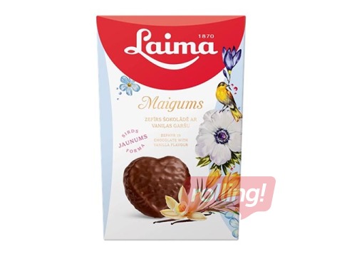 Sirdsformas zefīrs tumšajā šokolādē ar vaniļas garšu Laima, Maigums, 135g
