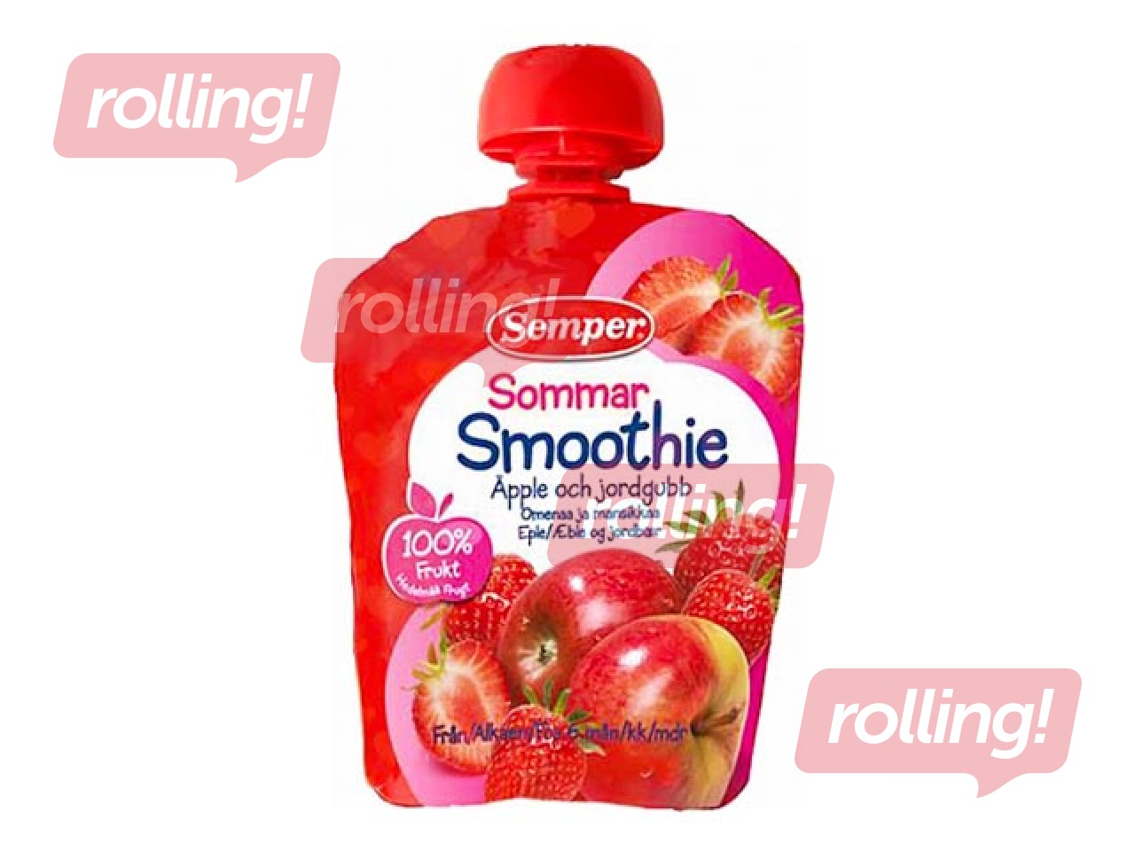 Smūtijs ar āboliem un zemenēm, no 6 mēnešiem, Semper 90g (Minimālais pasūtījums 6 gab.)