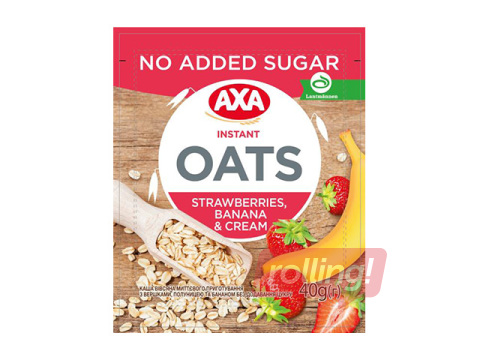 Ātri pagatavojamā auzu pārslu biezputra , AXA, bez cukura ar zemenēm, banānu un saldo krējumu 40g 
