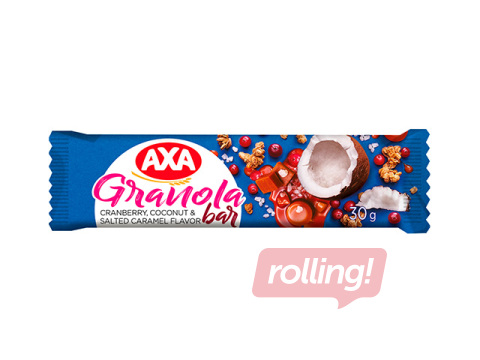 Musli granolas batoniņš, AXA, ar dzērvenēm, kokosriekstu un sāļās karameles garšu, 30g