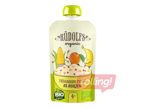 Trīsgraudu putra ar augļiem biezenis Rūdolfs BIO, no 4 mēnešiem, 110g (Minimālais pasūtījums 6 gab.)