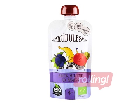 Biezenis Rūdolfs ābolu, bananu, melleņu BIO, no 4 mēnešiem, 110g (Minimālais pasūtījums 6 gab.)