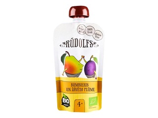 Biezenis Rūdolfs bumbieru, žāvētu plūmju BIO, no 4 mēnešiem, 110g (Minimālais pasūtījums 6 gab.)