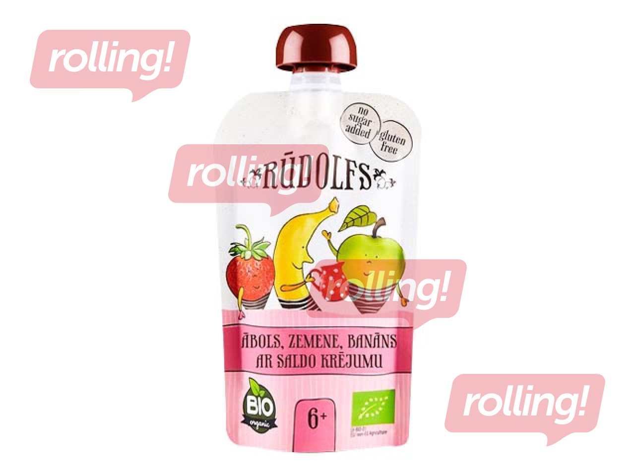 Biezenis Rūdolfs banānu, zemeņu ar saldo krējumu BIO, no 4 mēnešiem, 110g (Minimālais pasūtījums 