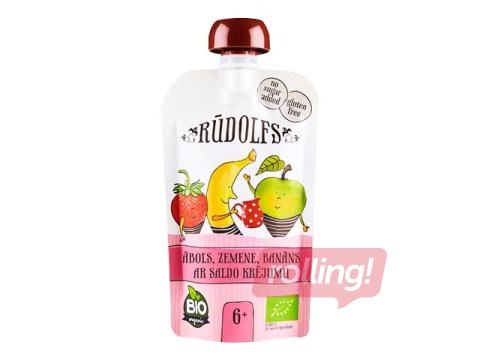 Biezenis Rūdolfs banānu, zemeņu ar saldo krējumu BIO, no 4 mēnešiem, 110g (Minimālais pasūtījums 