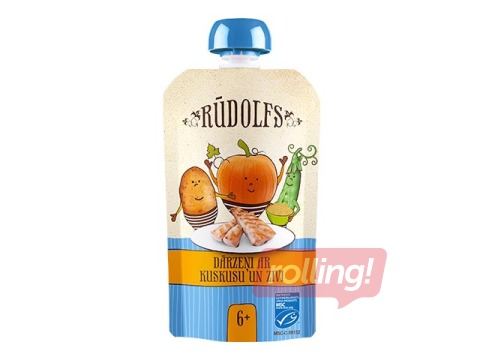 Dārzeņi ar kuskusu un zivi Rūdolfs BIO, no 6 mēnešiem, 110g (Minimālais pasūtījums 6 gab.)