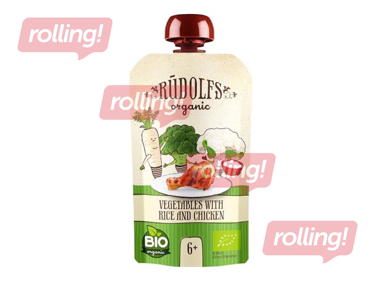 Dārzeņi ar rīsiem un vistas gaļu Rūdolfs BIO, no 6 mēnešiem, 110g (Minimālais pasūtījums 6 gab.)