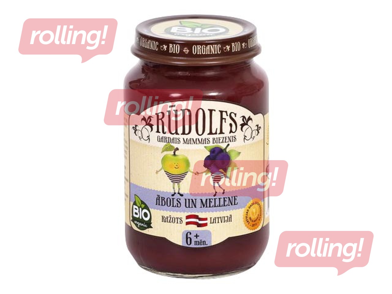 Biezenis ābolu, melleņu Rūdolfs BIO, no 4 mēnešiem, 190g (Minimālais pasūtījums 6 gab.)