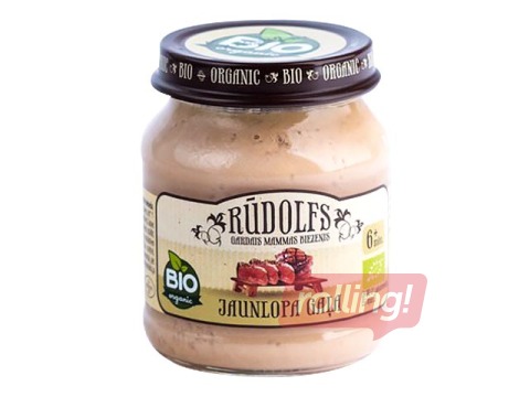 Biezenis ar jaunlopa gaļu Rūdolfs BIO, no 6 menešiem, 120g (Minimālais pasūtījums 6 gab.)