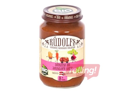 Biezenis ar dārzeņiem un jaunlopa gaļu Rūdolfs BIO, no 6 menešiem, 190g (Minimālais pasūtījums 