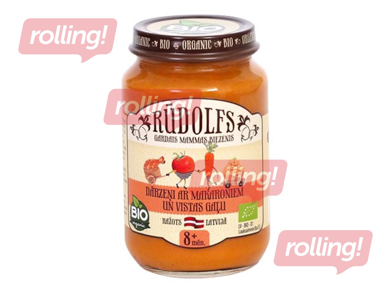 Biezenis ar dārzeņiem, makaroniem un vistas gaļu Rūdolfs BIO, no 8 menešiem, 190g (Minimālai