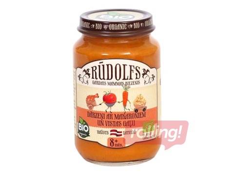 Biezenis ar dārzeņiem, makaroniem un vistas gaļu Rūdolfs BIO, no 8 menešiem, 190g (Minimālai