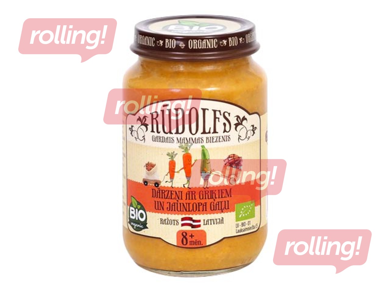 Biezenis ar dārzeņiem, griķiem  un jaunlopa gaļu Rūdolfs BIO, no 6 menešiem, 190g (Minimālai