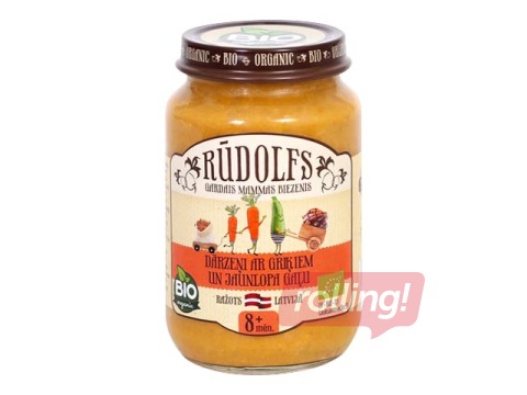 Biezenis ar dārzeņiem, griķiem  un jaunlopa gaļu Rūdolfs BIO, no 6 menešiem, 190g (Minimālai