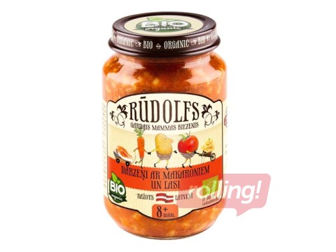 Biezenis ar dārzeņiem, makaroniem un lasi Rūdolfs BIO, no 8 menešiem, 190g (Minimālais pasūtījums 