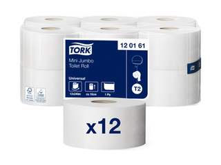 Tualetes papīrs Tork Universal Mini Jumbo T2, 12 ruļļi, 1 slānis, dabiski balta