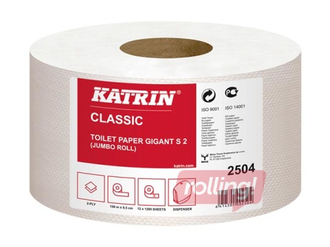 Tualetes papīrs Katrin Classic Gigant S, 12 ruļļi, 2 slāņi, balts