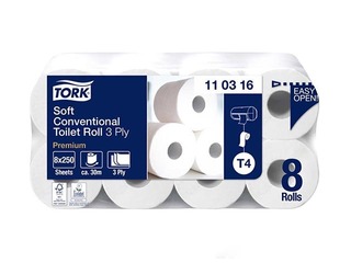 Tualetes papīrs Tork Premium T4, 8 ruļļi, 3 slāņi, balts
