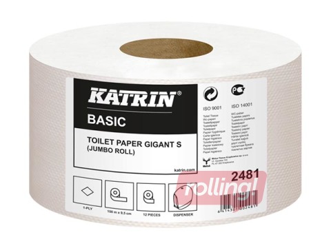 Tualetes papīrs Katrin  Basic Gigant S, 12 ruļļi, 1 slānis, nebalināts