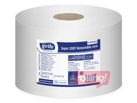 Tualetes papīrs Grite Super Centerfeed 200T, Ø18, 12 ruļļi, 2 slāņi, balts