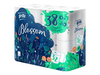 Tualetes papīrs ruļļos, Grite Blossom, 32 ruļļi, 3 slāņi, balts