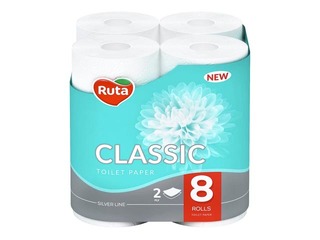 Tualetes papīrs Ruta Classic 8 ruļļi, 2-slāņu, balts