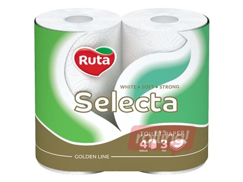Tualetes papīrs Ruta Selecta 4 ruļļi, 3-slāņu, balts
