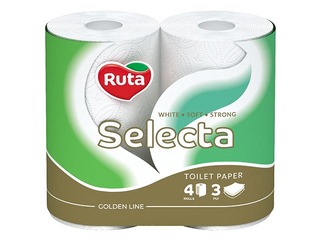 Tualetes papīrs Ruta Selecta 4 ruļļi, 3-slāņu, balts
