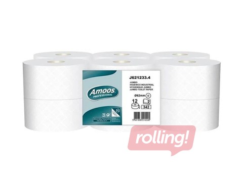 Tualetes papīrs Amoos Mini Jumbo, T2, 120 m, 12 ruļļi, 2 slāņi, balts