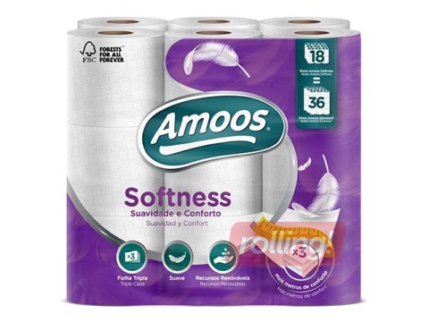 Tualetes papīrs Amoos, T4, 18 ruļļi, 3 slāņi, balts