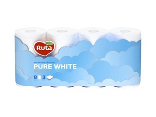 Tualetes papīrs Ruta Pure white 8 ruļļi, 3-slāņu, balts