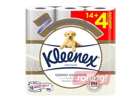 Tualetes papīrs Kleenex, Dermo douceur, 3 slāņi, 18 ruļļi