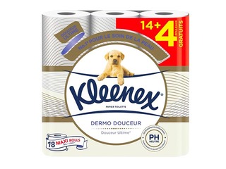 Tualetes papīrs Kleenex, Dermo douceur, 3 slāņi, 18 ruļļi