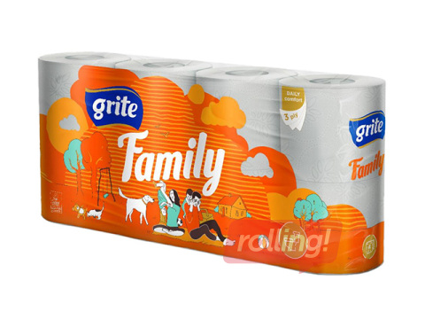 Tualetes papīrs Grite, Family, 3 slāņi, 8 ruļļi