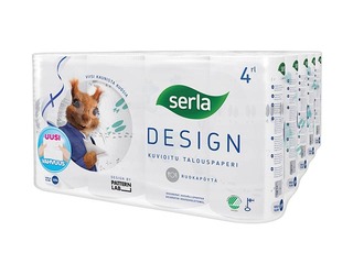 Papīra dvieļi Serla, 4 ruļļi, 2 slāņi, balti ar zīmējumu