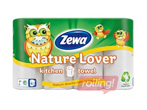 Papīra dvieļi Zewa Pūcīte, 4 ruļļi, 2 slāņi, balti 
