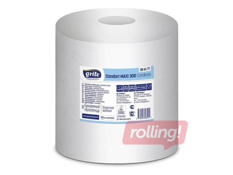 Papīra dvieļi Grite Standart Maxi 300, Ø18.5, 6 ruļļi, 1 kārta, balināti