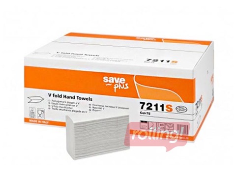 Roku salvetes Celtex Save Plus V  (šaurās 9cm), 18 pac., 2 slāņi, baltas