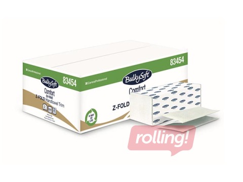 Papīra dvieļi loksnēs Bulkysoft Comfort Z (šaurie), 25 paciņas, 2 slāņi, balti