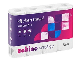 Papīra dvieļi Wepa Satino Prestige, 4 ruļļi, 3 slāņi, balti 