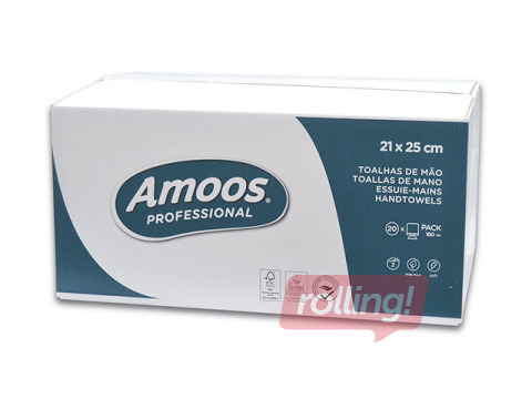 Papīra dvieļi loksnēs Amoos, 20 pac., 21 x 25 cm, 2 slāņi, balti