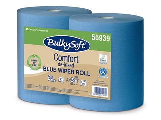 Industriālais papīrs Bulkysoft Comfort, 2 ruļļi, 360 m, 1000 loksnes, 36x36 cm 2 slāņi, zils