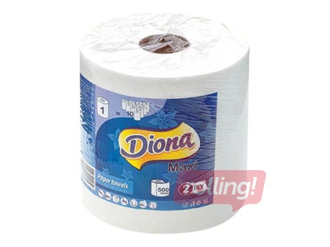 Papīra dvielis Diona, 1 rullis, 2 slāņi, 100m, 500 loksnes