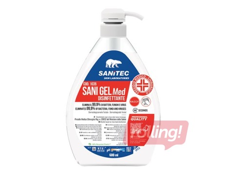 Dezinfekcijas līdzeklis rokām Sanitec Sani Gel Med, 600 ml
