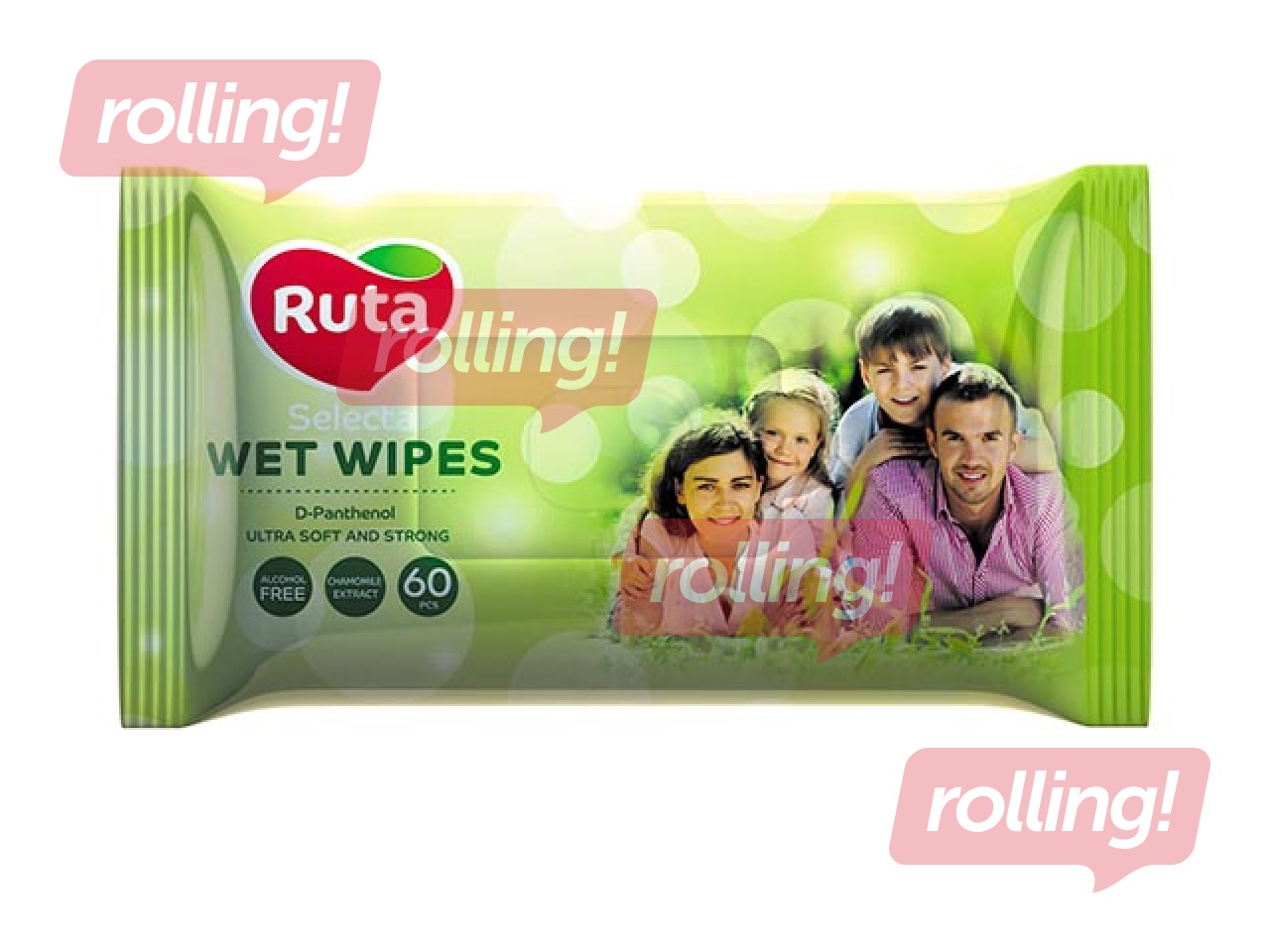 Mitrās salvetes Ruta Selecta, Family, ar kumelīšu ekstraktu 60 gab.