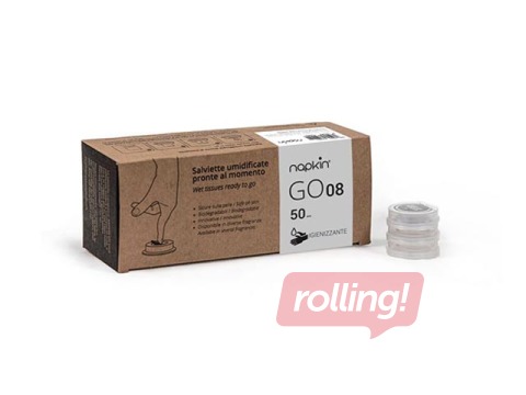 Salvetes ar dezinfekcijas līdzekli, presētas, kapsulās, Go 50, 20x22 cm, 50 gab., baltas