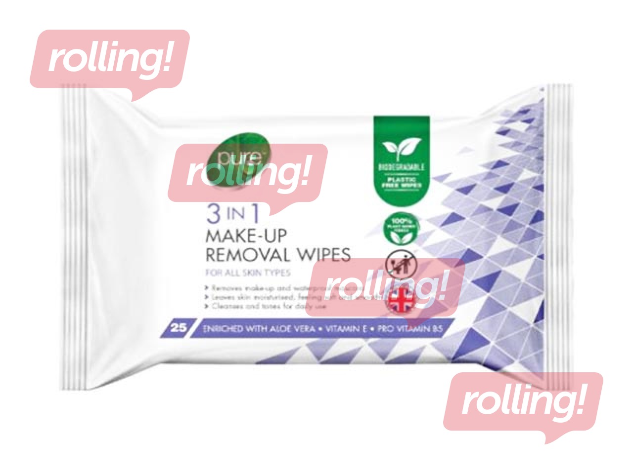 Mitrās salvetes 3in1 kosmētikas noņemšanai Pure, 25 gab.